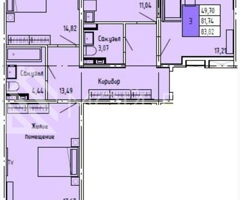 Продаётся 3-комнатная квартира, 83 м²