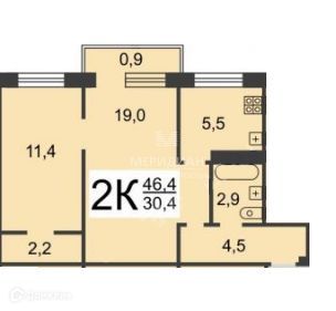 Продаётся 2-комнатная квартира, 46.4 м²