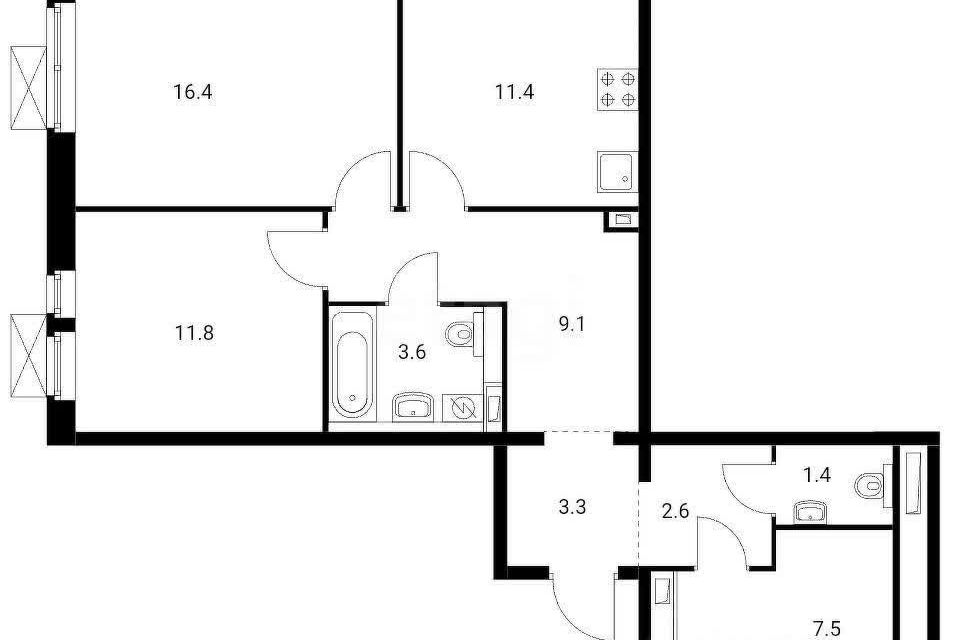 Продаётся 2-комнатная квартира, 67.1 м²