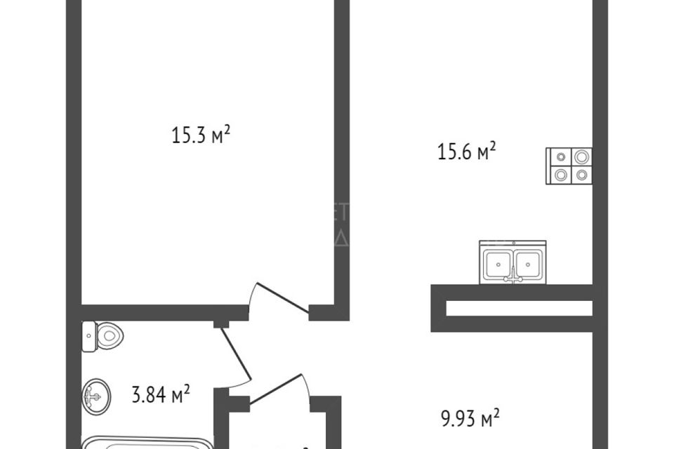 Продаётся 1-комнатная квартира, 46.1 м²
