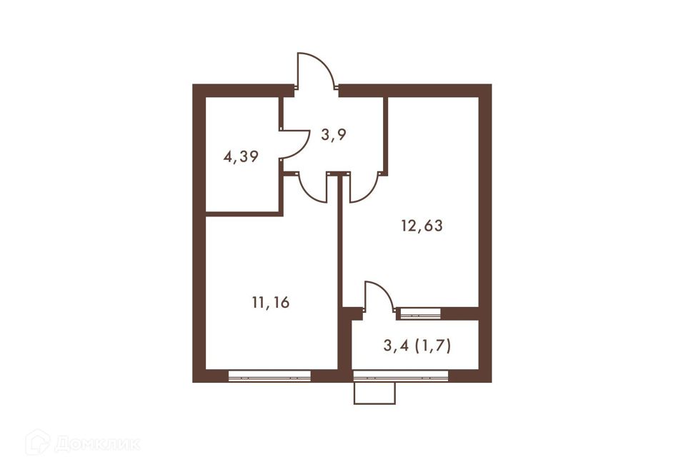 Продаётся 1-комнатная квартира, 33.78 м²