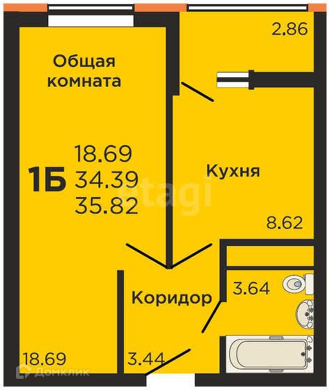 Продаётся 1-комнатная квартира, 35.9 м²