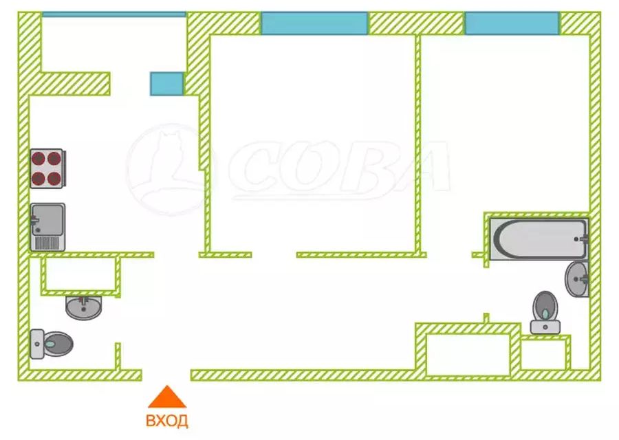 Продаётся 2-комнатная квартира, 58.3 м²