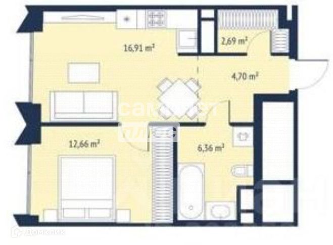 Продаётся 1-комнатная квартира, 43.32 м²