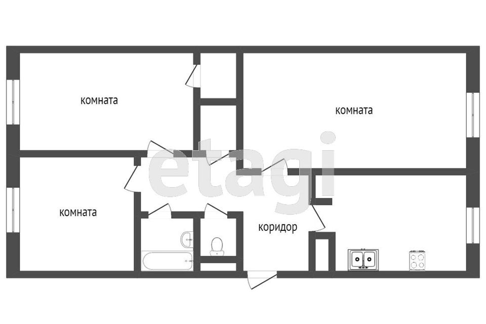Продаётся 3-комнатная квартира, 69.8 м²
