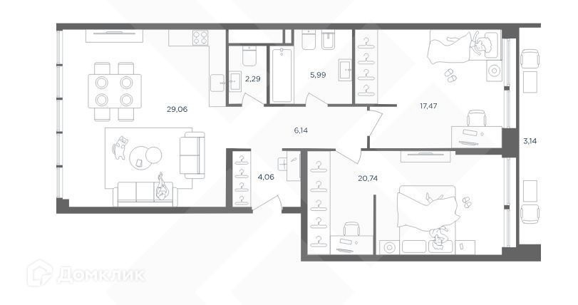 Продаётся 2-комнатная квартира, 85.76 м²