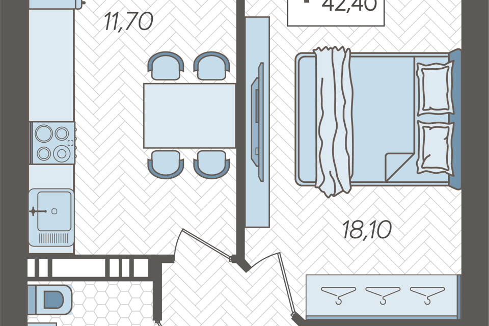 Продаётся 1-комнатная квартира, 42.4 м²