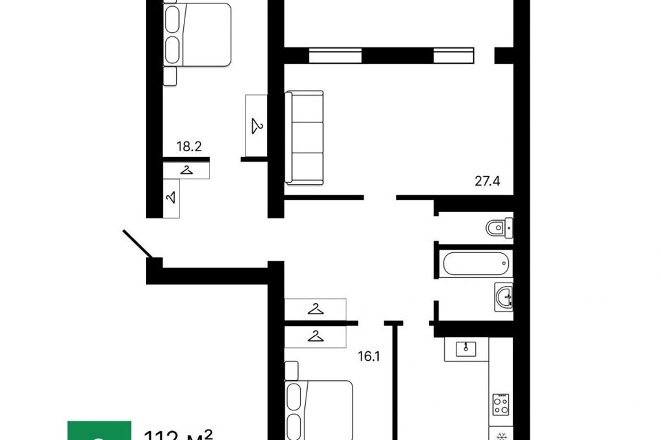 Продаётся 3-комнатная квартира, 112 м²
