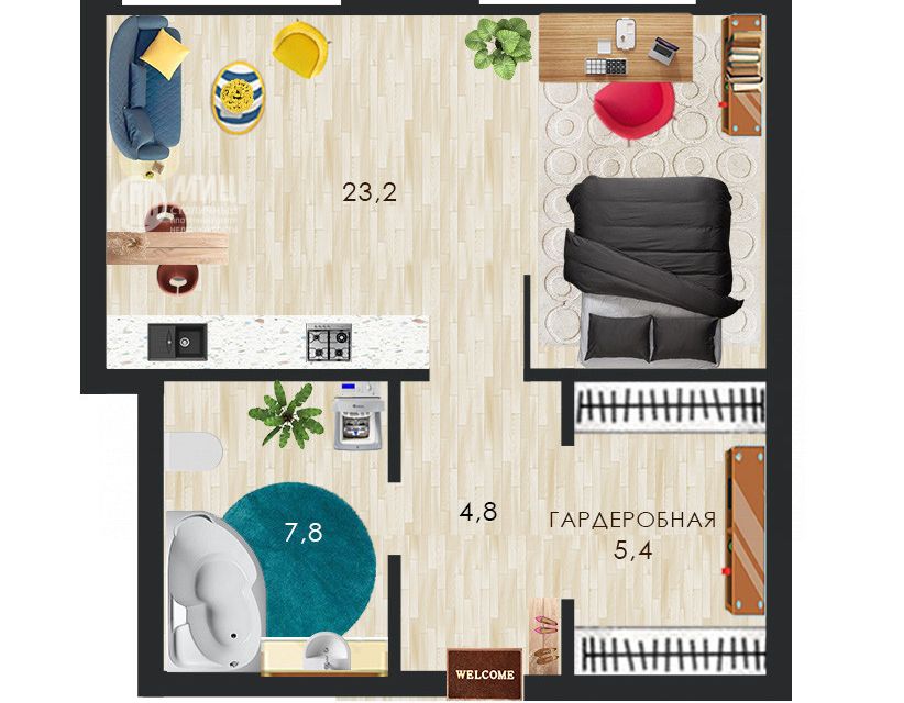 Продаётся 1-комнатная квартира, 41 м²