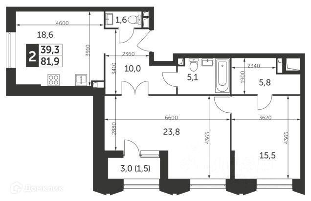 Продаётся 2-комнатная квартира, 82 м²