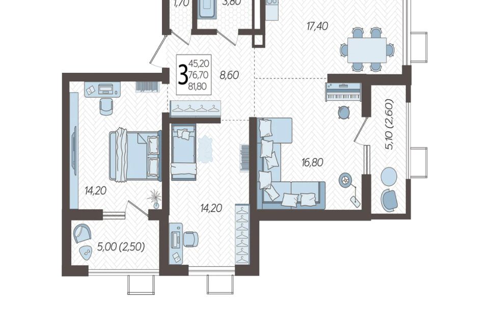 Продаётся 3-комнатная квартира, 83.45 м²