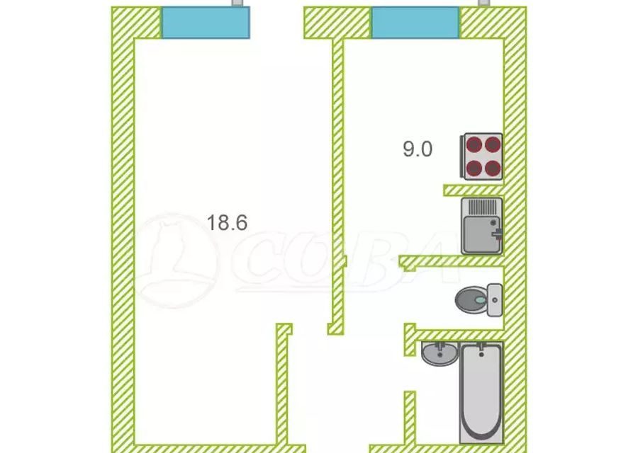 Продаётся 1-комнатная квартира, 35.4 м²