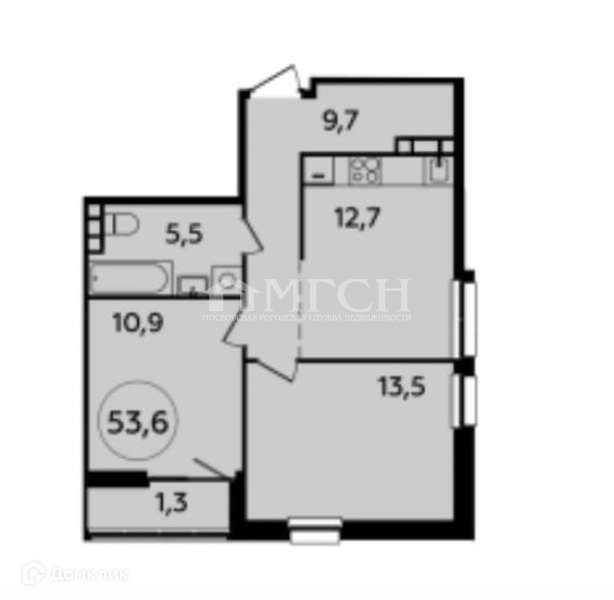 Продаётся 2-комнатная квартира, 52.4 м²