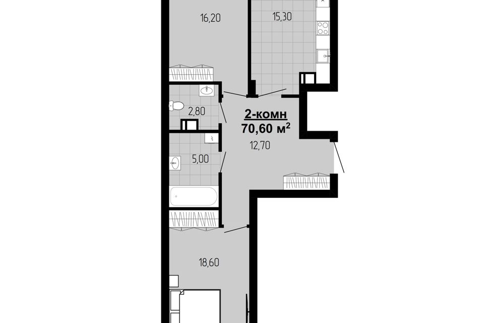 Продаётся 2-комнатная квартира, 70.7 м²