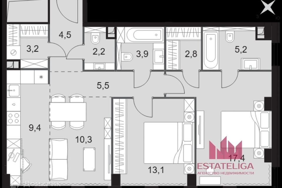 Продаётся 2-комнатная квартира, 78 м²