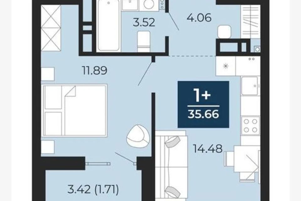 Продаётся 1-комнатная квартира, 35.7 м²