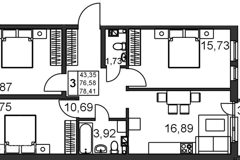 Продаётся 3-комнатная квартира, 79.6 м²