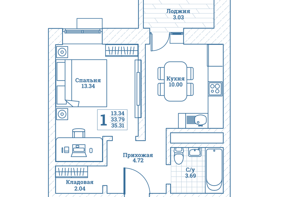 Продаётся 1-комнатная квартира, 35.6 м²