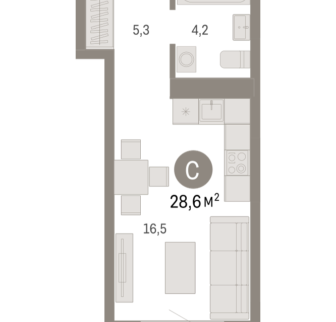 Продаётся студия, 28.6 м²