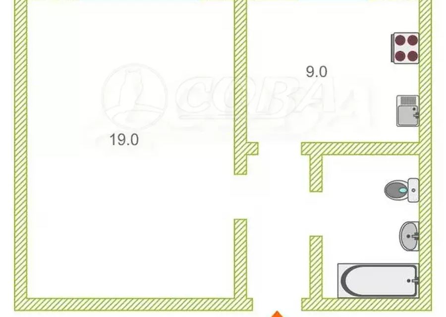 Продаётся 1-комнатная квартира, 36.7 м²