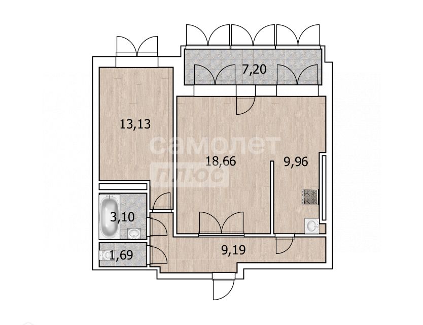 Продаётся 2-комнатная квартира, 56.3 м²