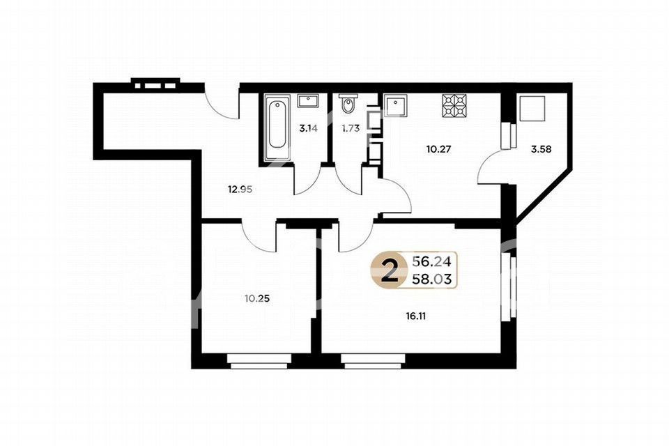 Продаётся 2-комнатная квартира, 54.2 м²