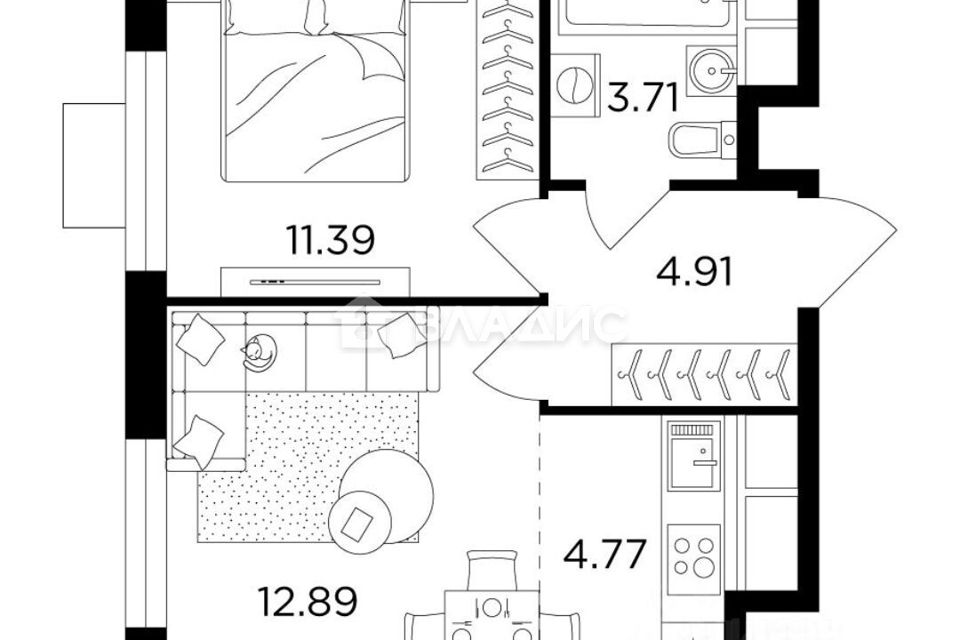 Продаётся 2-комнатная квартира, 37.7 м²
