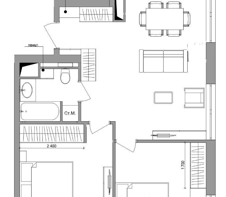 Продаётся 3-комнатная квартира, 57 м²