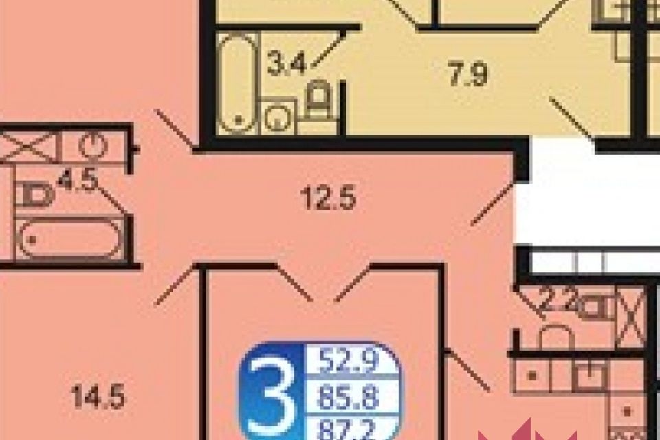 Продаётся 3-комнатная квартира, 85.8 м²