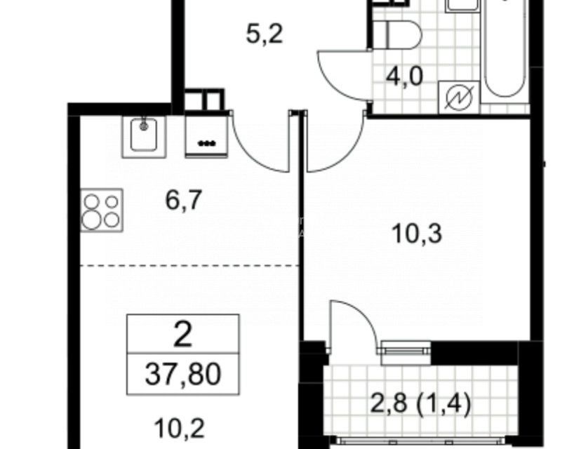 Продаётся 1-комнатная квартира, 37.8 м²