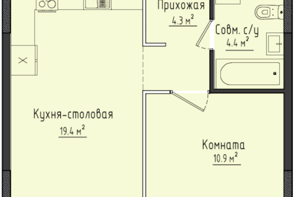 Продаётся 1-комнатная квартира, 39 м²