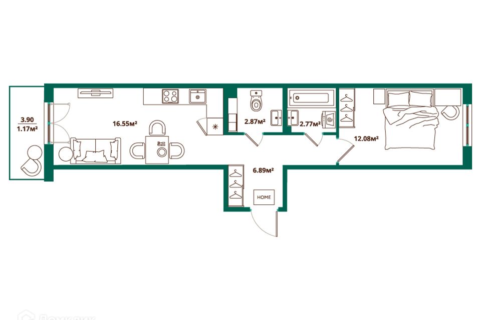 Продаётся 1-комнатная квартира, 42.33 м²