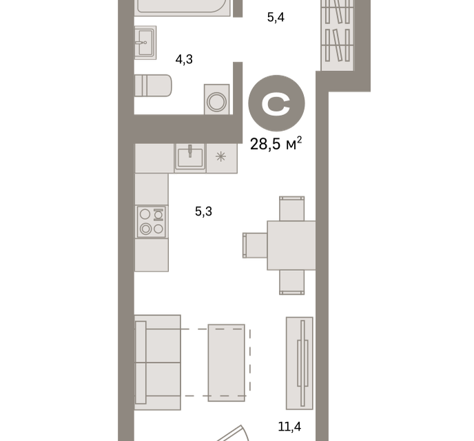 Продаётся студия, 28.5 м²