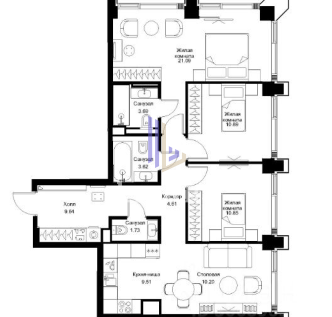 Продаётся 4-комнатная квартира, 86 м²