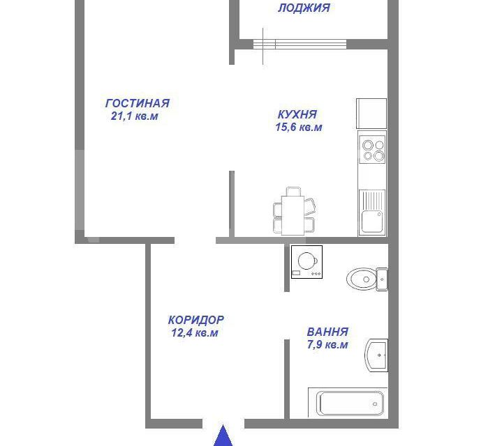 Продаётся 1-комнатная квартира, 57 м²