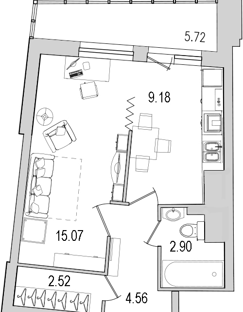 Продаётся 1-комнатная квартира, 39.8 м²