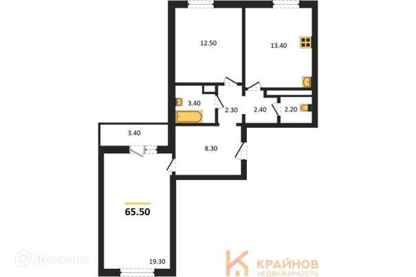 Продаётся 2-комнатная квартира, 65.5 м²