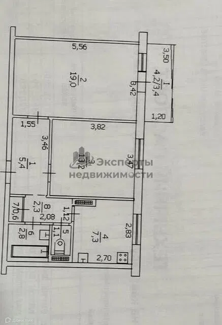 Продаётся 2-комнатная квартира, 55.1 м²