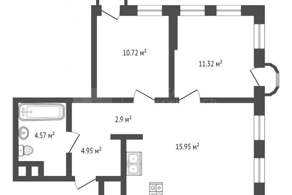 Продаётся 2-комнатная квартира, 51.79 м²