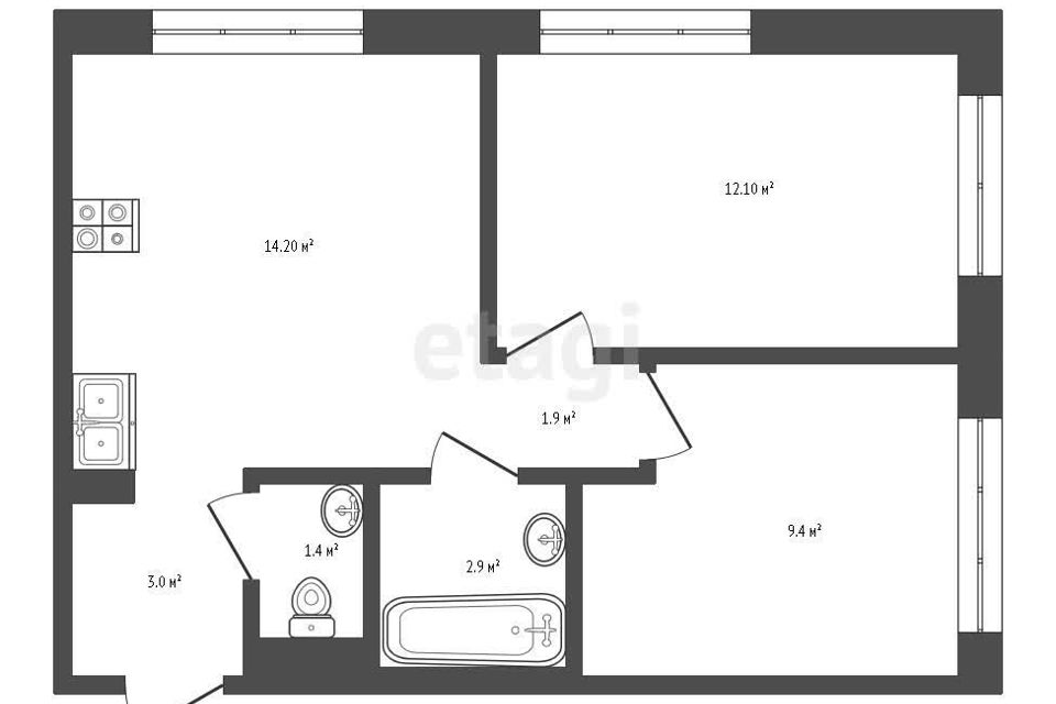 Продаётся 2-комнатная квартира, 45 м²