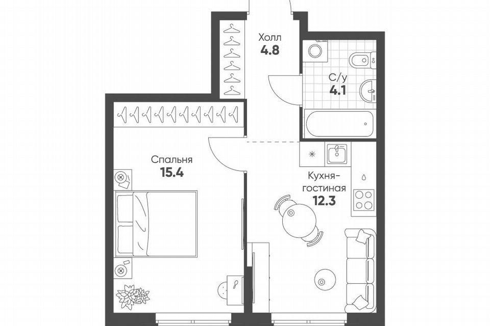 Продаётся 1-комнатная квартира, 36.6 м²