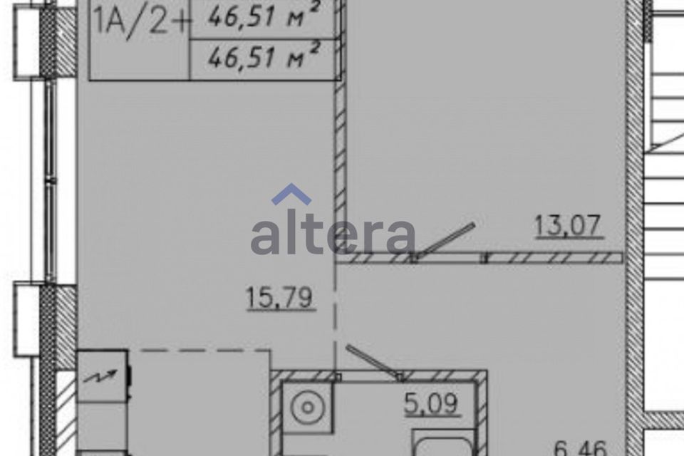 Продаётся 1-комнатная квартира, 46 м²