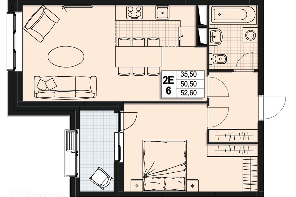 Продаётся 2-комнатная квартира, 50 м²