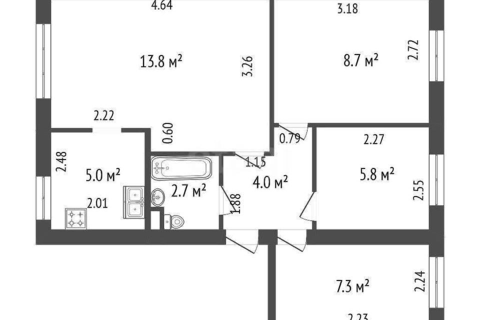 Продаётся 4-комнатная квартира, 47.3 м²