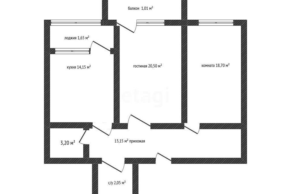Продаётся 2-комнатная квартира, 66.3 м²
