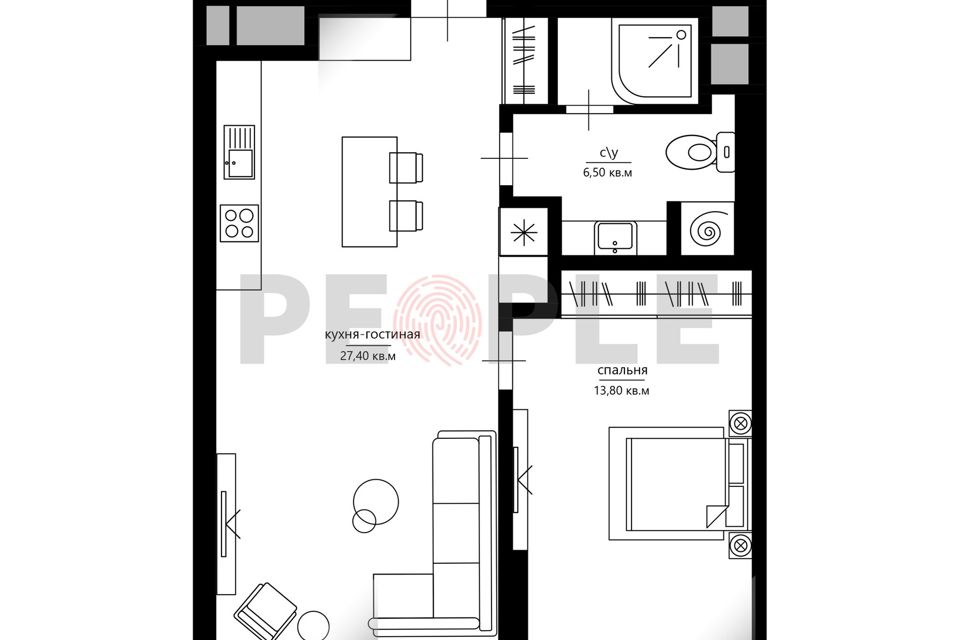 Продаётся 2-комнатная квартира, 50.7 м²