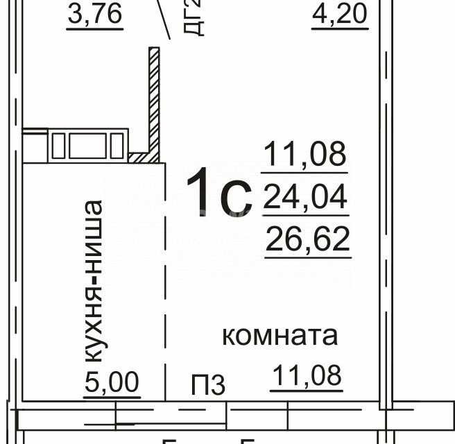 Продаётся студия, 26.62 м²