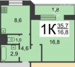 Продаётся 1-комнатная квартира, 33.9 м²