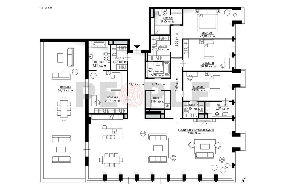 Продаётся 5-комнатная квартира, 272.6 м²