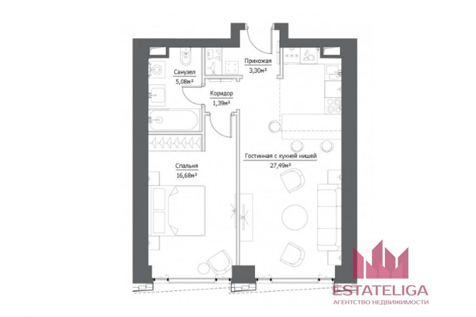 Продаётся 2-комнатная квартира, 55 м²